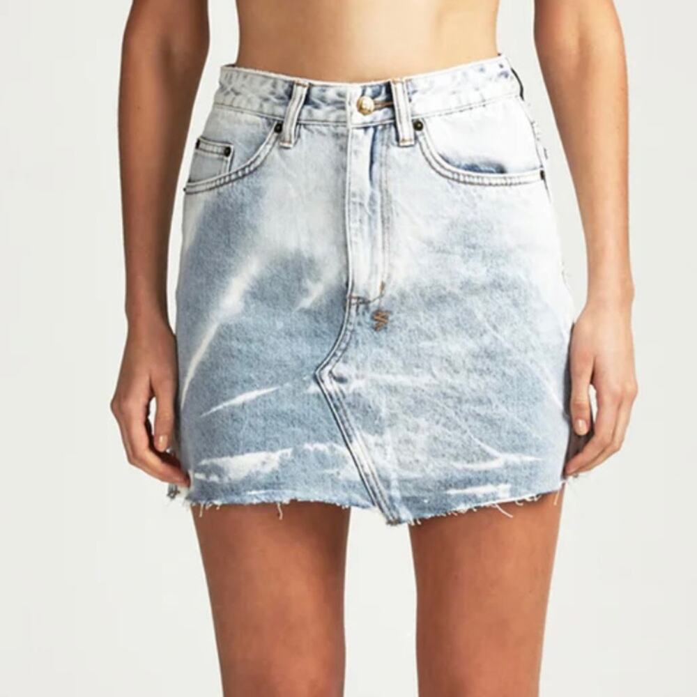 Ksubi Y2K stonewash tie dye denim mini frayed blue mini Skirt Size 24